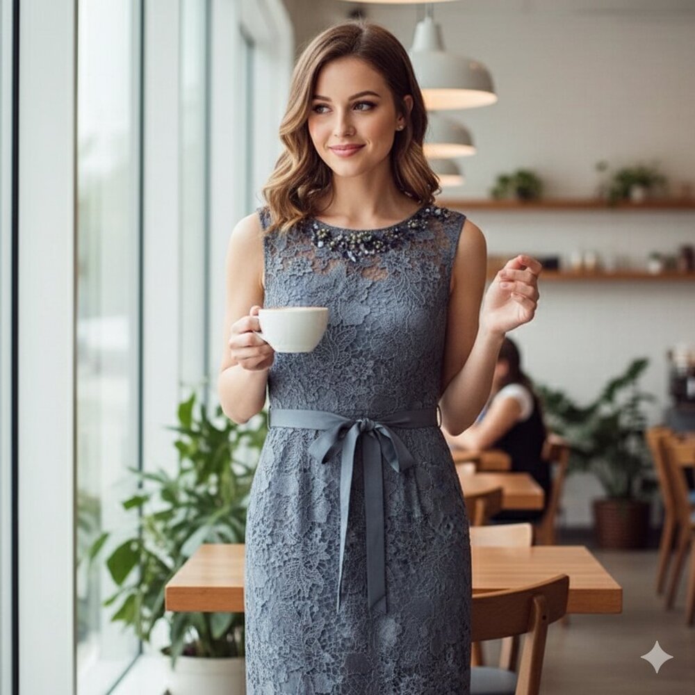 NWT Adriana Papell Navy Blue All Lace Gown